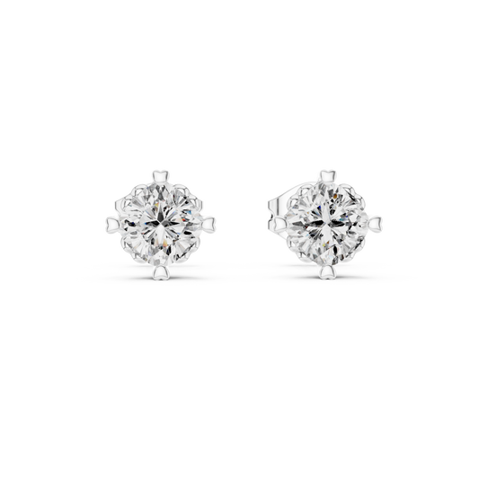 Blooming Brilliance Round Moissanite Floral Stud Earrings in 925 Sterling Silver