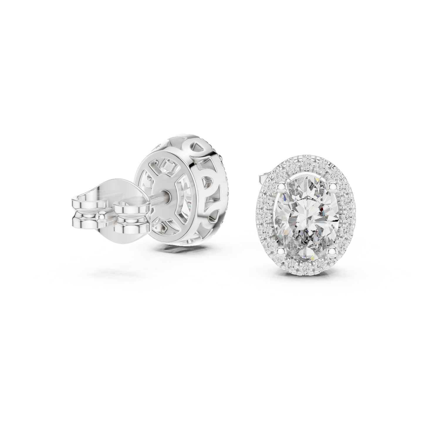 Eternal Halo Oval Cut Moissanite Halo Stud Earrings in 925 Sterling Silver