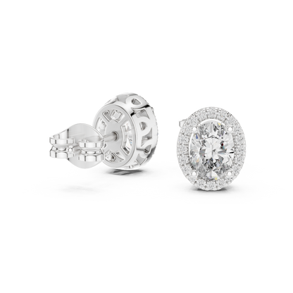Eternal Halo Oval Cut Moissanite Halo Stud Earrings in 925 Sterling Silver