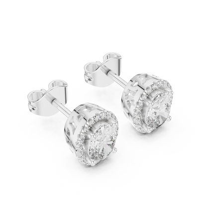 Eternal Halo Oval Cut Moissanite Halo Stud Earrings in 925 Sterling Silver