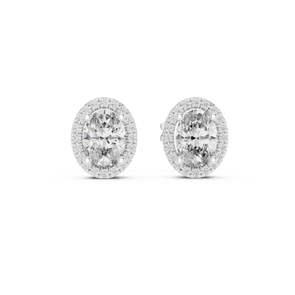 Eternal Halo Oval Cut Moissanite Halo Stud Earrings in 925 Sterling Silver