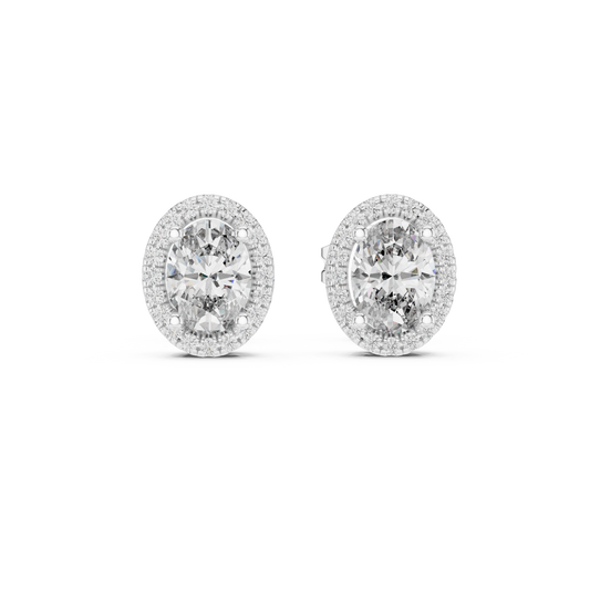 Eternal Halo Oval Cut Moissanite Halo Stud Earrings in 925 Sterling Silver