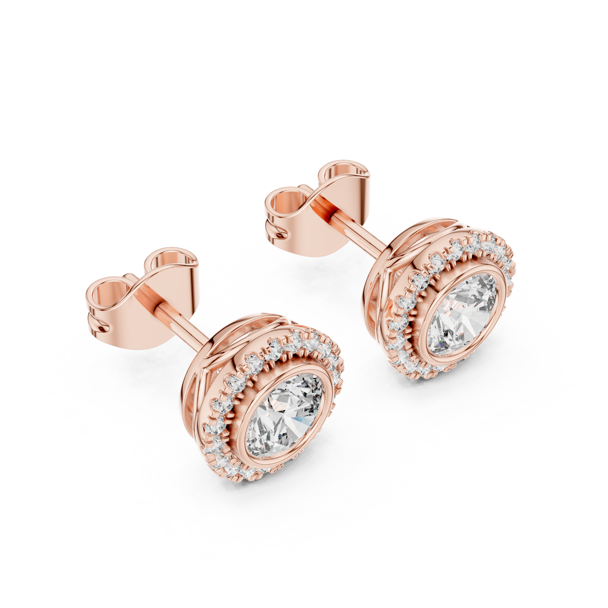 Zarelle Round Diamond Radiant Halo Studs