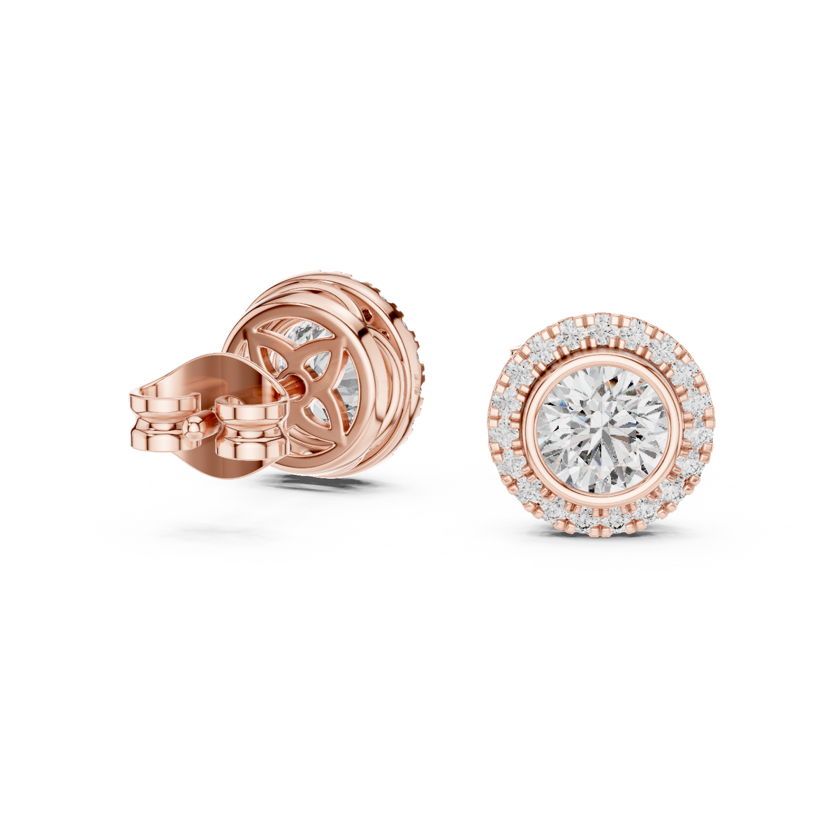 Zarelle Round Diamond Radiant Halo Studs