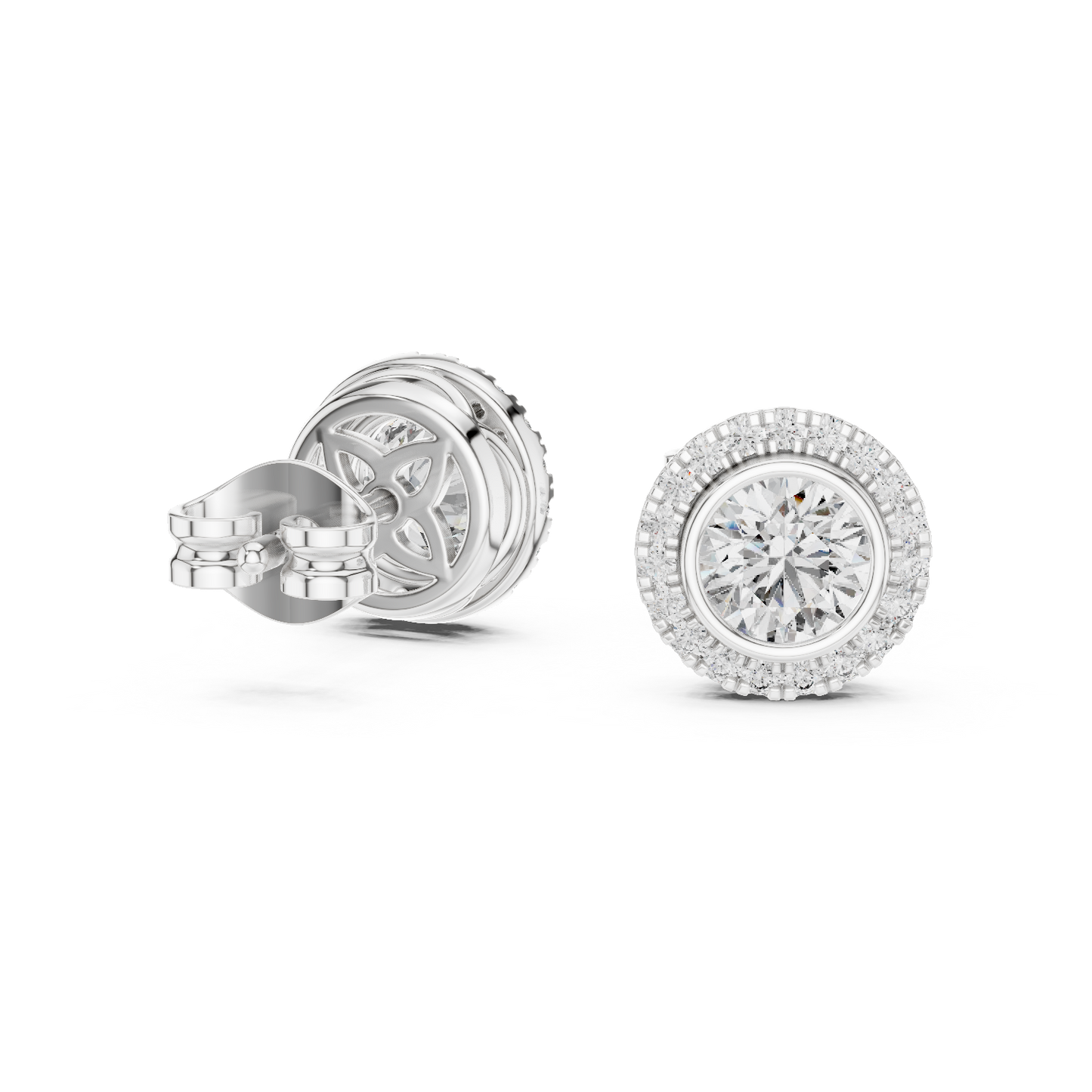Circle of Eternity Round Moissanite Halo Stud Earrings in 925 Sterling Silver