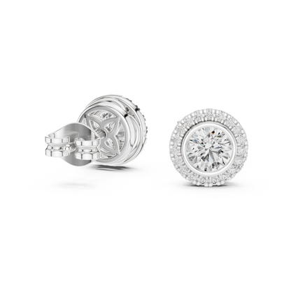 Circle of Eternity Round Moissanite Halo Stud Earrings in 925 Sterling Silver