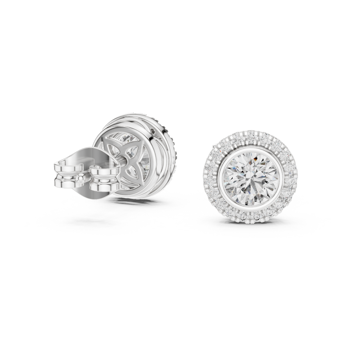 Zarelle Round Diamond Radiant Halo Studs