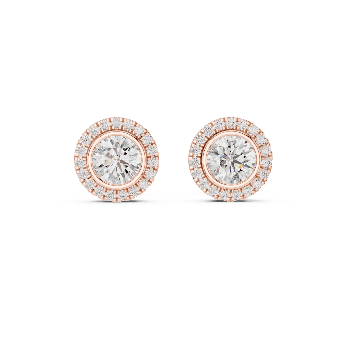Zarelle Round Diamond Radiant Halo Studs