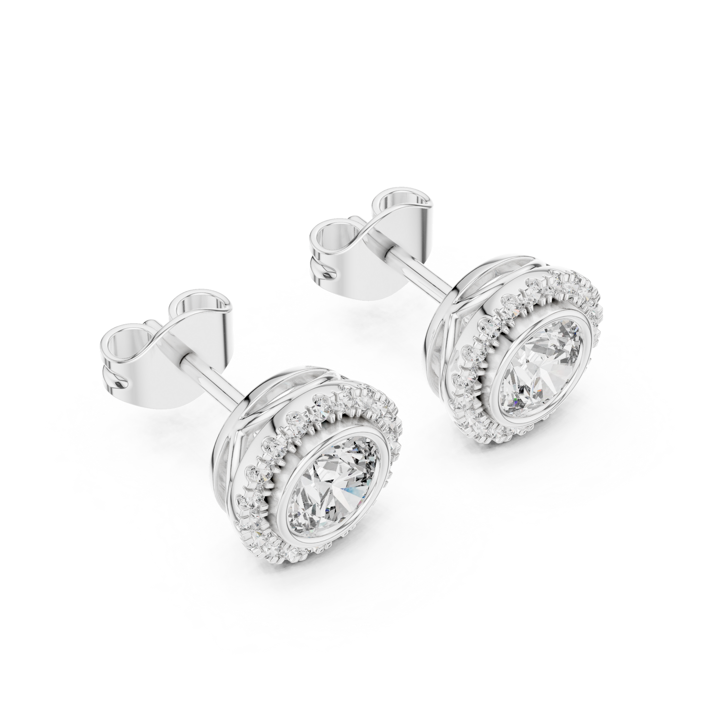 Circle of Eternity Round Moissanite Halo Stud Earrings in 925 Sterling Silver