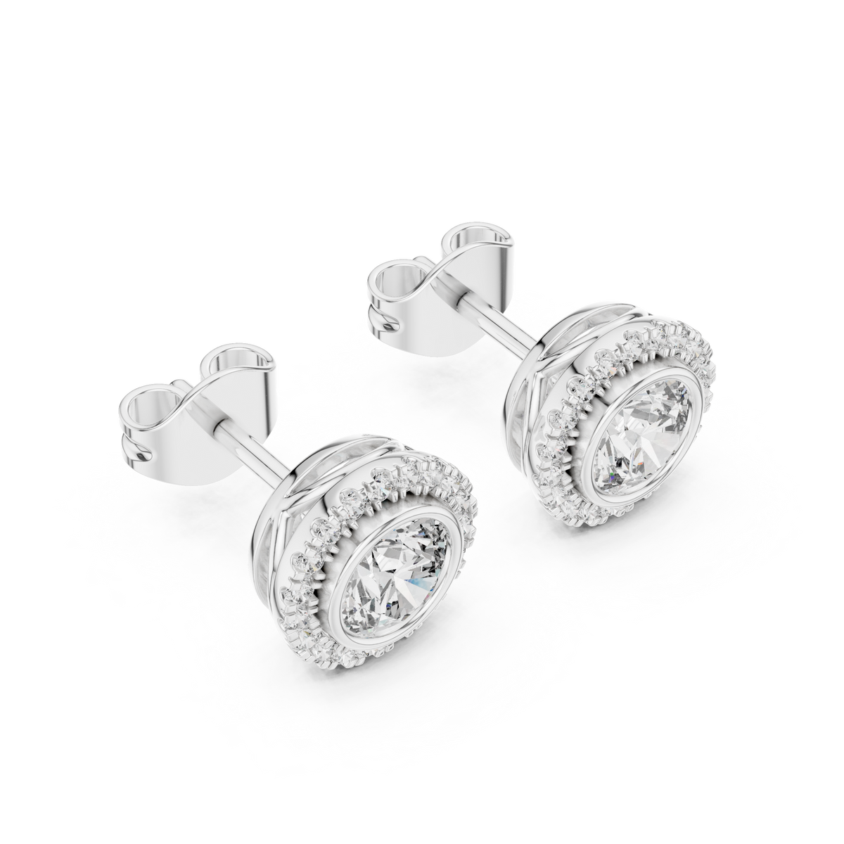 Zarelle Round Diamond Radiant Halo Studs