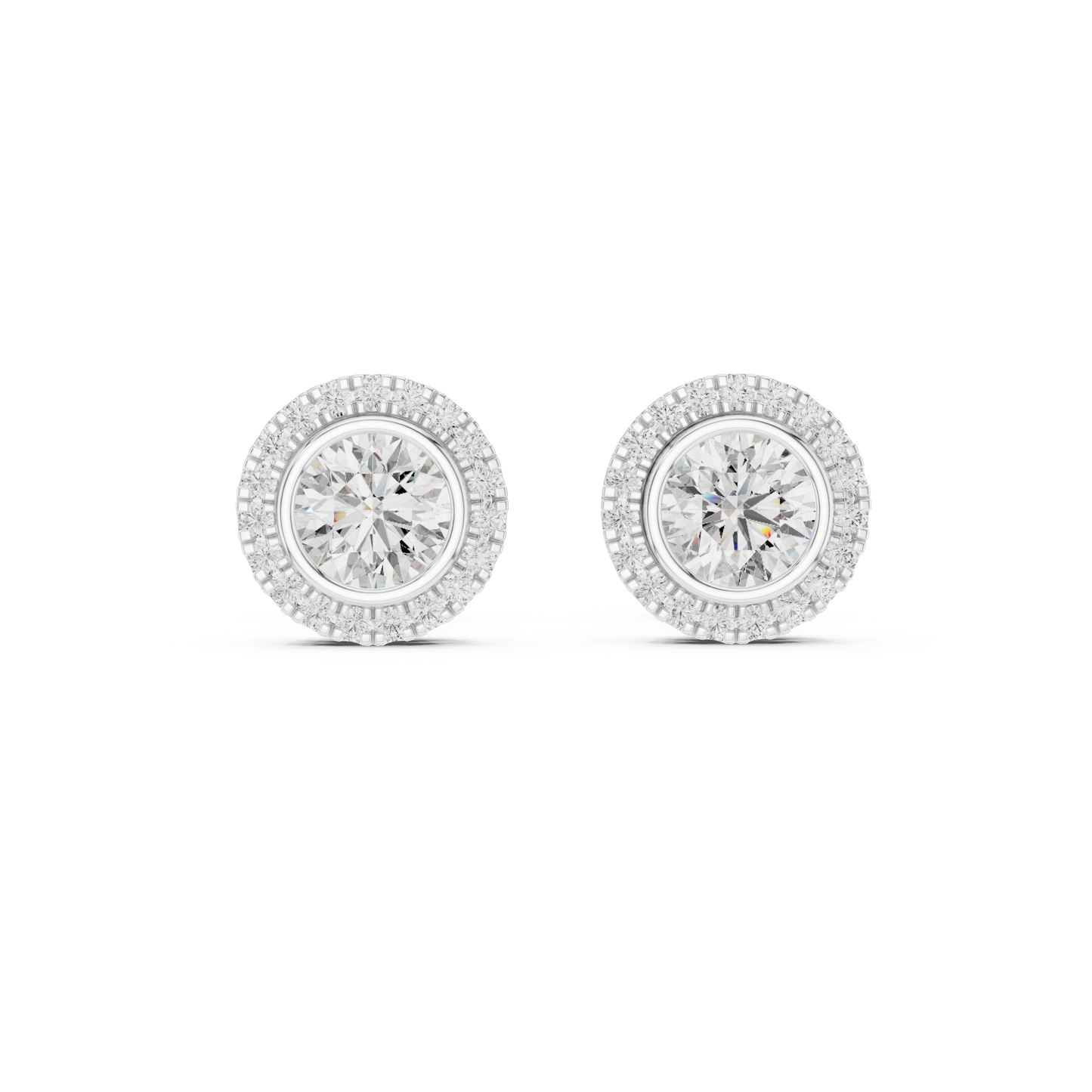 Circle of Eternity Round Moissanite Halo Stud Earrings in 925 Sterling Silver