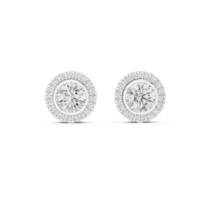 Circle of Eternity Round Moissanite Halo Stud Earrings in 925 Sterling Silver