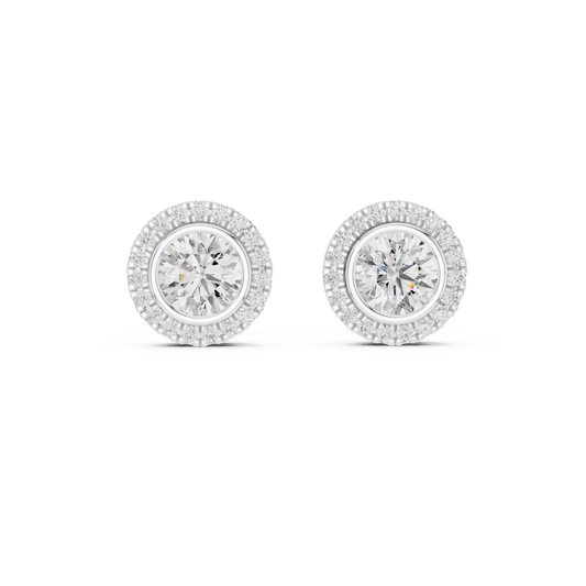 Circle of Eternity Round Moissanite Halo Stud Earrings in 925 Sterling Silver