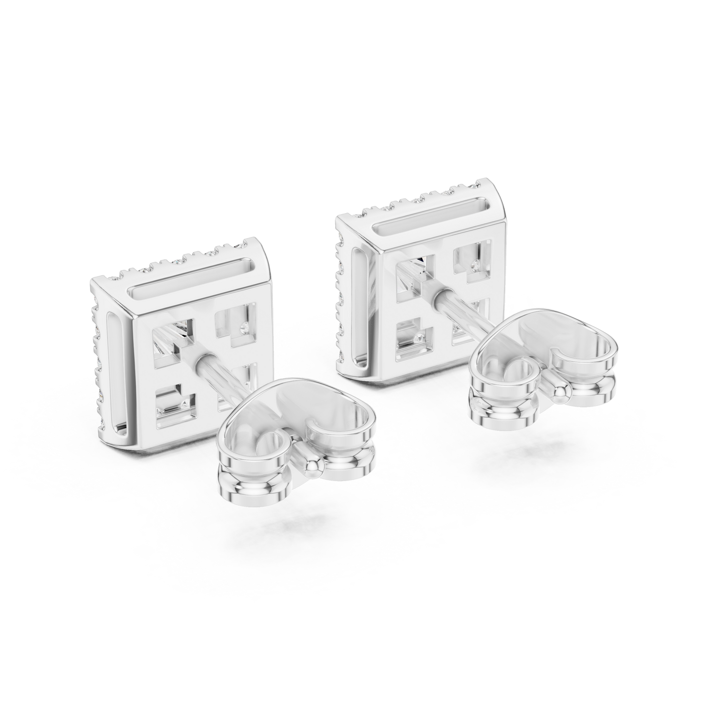Royal Frame Princess Cut Moissanite Double Halo Stud Earrings in 925 Sterling Silver