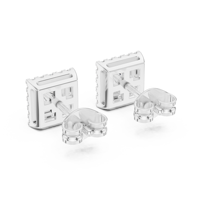 Royal Frame Princess Cut Moissanite Double Halo Stud Earrings in 925 Sterling Silver