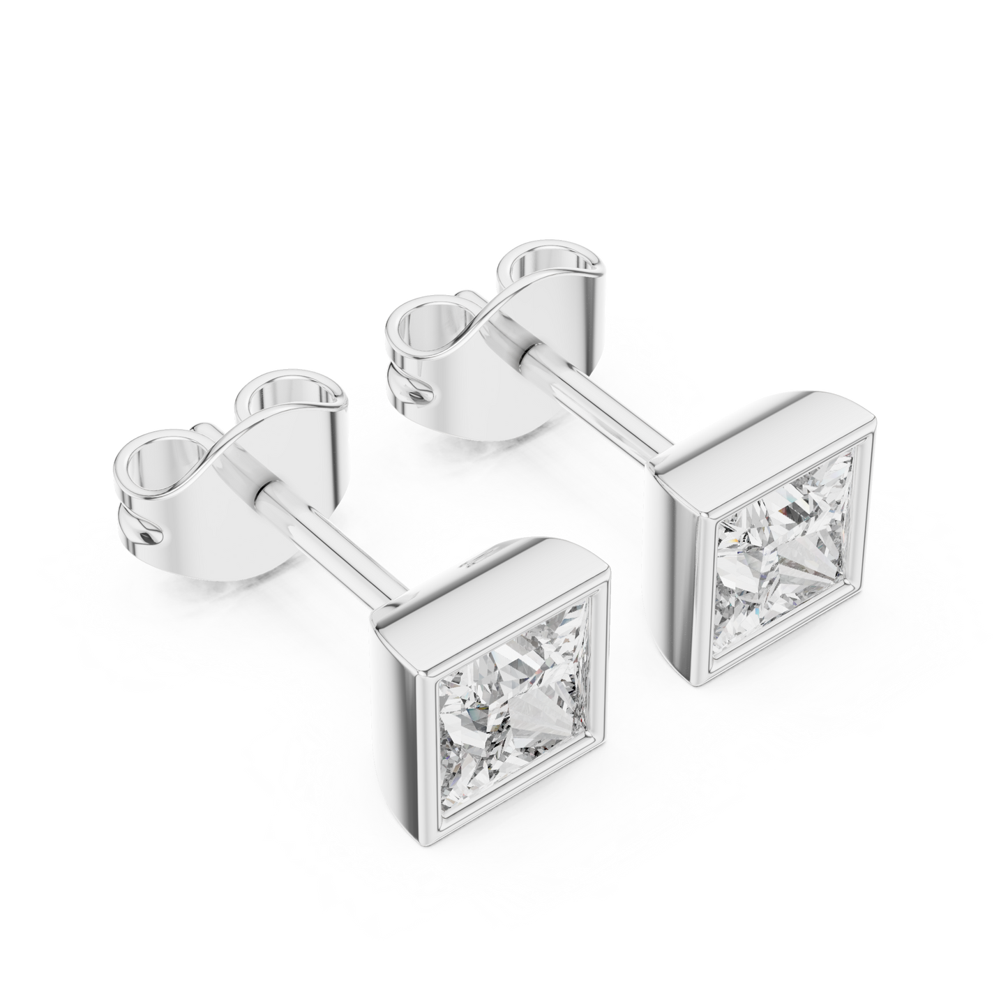 Modern Legacy Princess Cut Bezel Moissanite Stud Earrings in 925 Sterling Silver