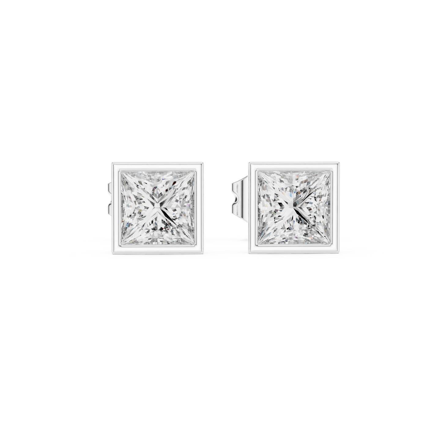 Modern Legacy Princess Cut Bezel Moissanite Stud Earrings in 925 Sterling Silver