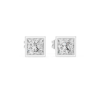 Modern Legacy Princess Cut Bezel Moissanite Stud Earrings in 925 Sterling Silver