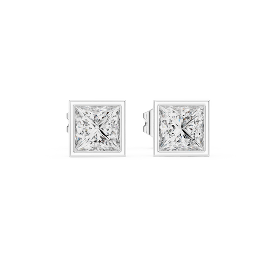 Modern Legacy Princess Cut Bezel Moissanite Stud Earrings in 925 Sterling Silver