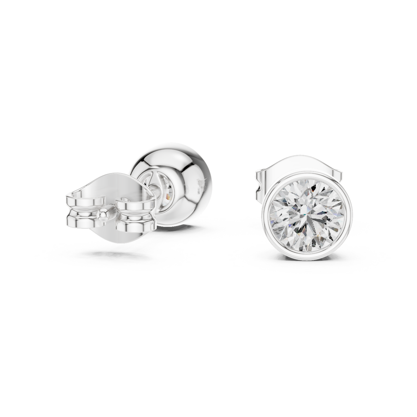 Infinity Circle Round Bezel Moissanite Stud Earrings in 925 Sterling Silver