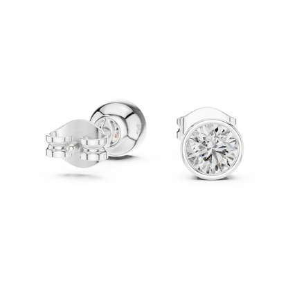 Infinity Circle Round Bezel Moissanite Stud Earrings in 925 Sterling Silver