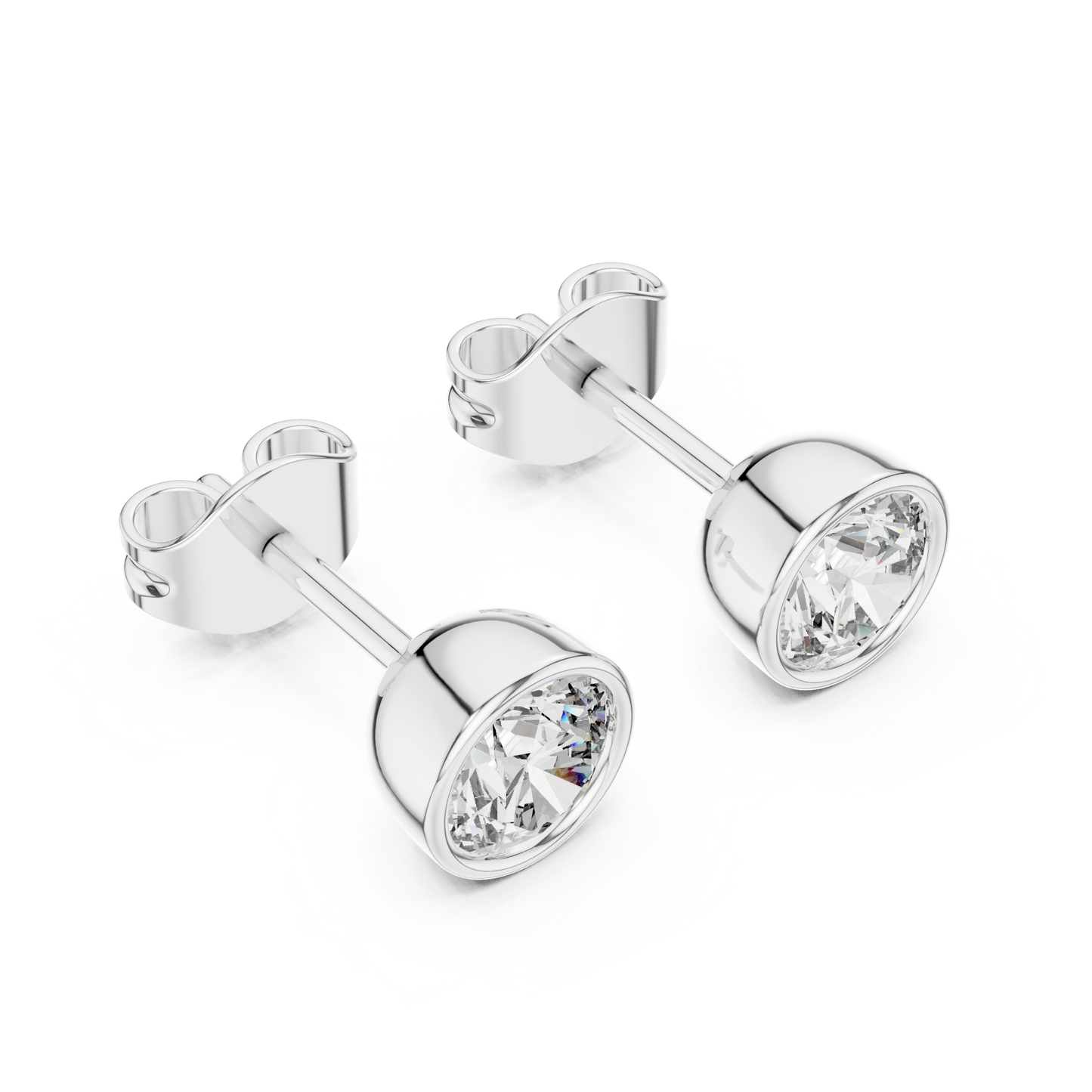 Infinity Circle Round Bezel Moissanite Stud Earrings in 925 Sterling Silver