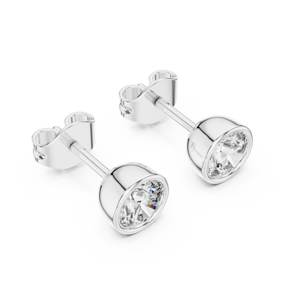 Infinity Circle Round Bezel Moissanite Stud Earrings in 925 Sterling Silver