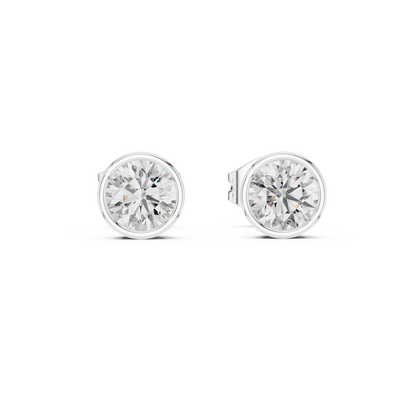 Infinity Circle Round Bezel Moissanite Stud Earrings in 925 Sterling Silver