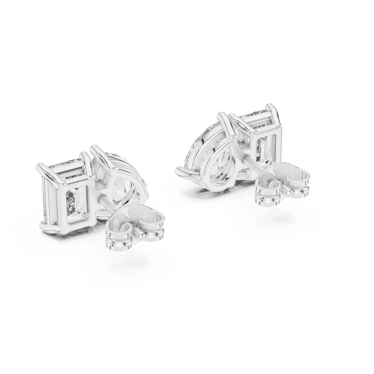 Twin Harmony Emerald & Pear Cut Moissanite Toi et Moi Stud Earrings in 925 Sterling Silver