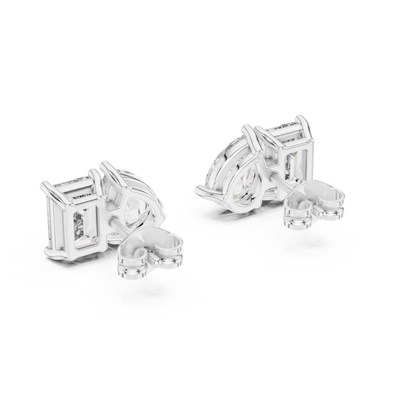 Twin Harmony Emerald & Pear Cut Moissanite Toi et Moi Stud Earrings in 925 Sterling Silver