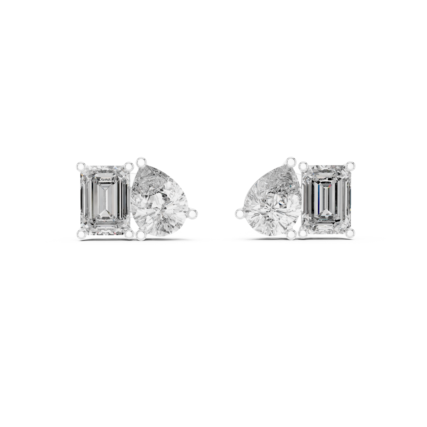 Twin Harmony Emerald & Pear Cut Moissanite Toi et Moi Stud Earrings in 925 Sterling Silver