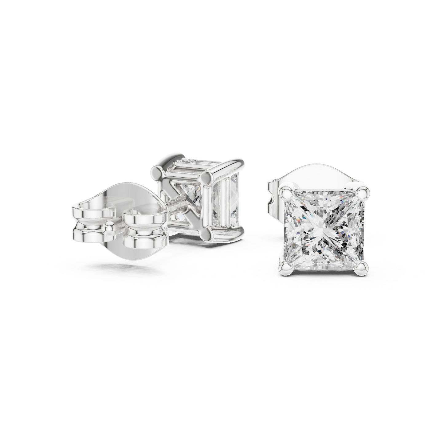 Royal Square Princess Cut Moissanite Stud Earrings in 925 Sterling Silver