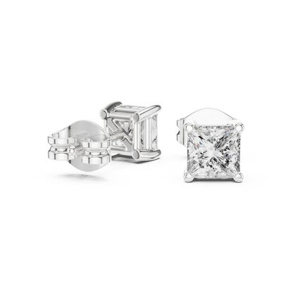 Royal Square Princess Cut Moissanite Stud Earrings in 925 Sterling Silver