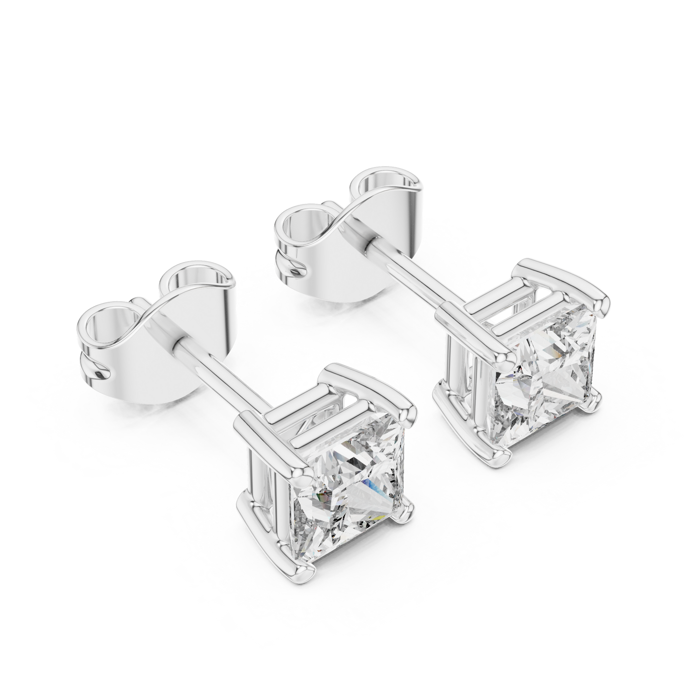 Royal Square Princess Cut Moissanite Stud Earrings in 925 Sterling Silver