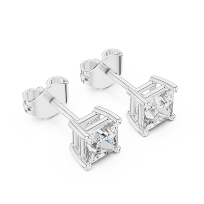 Royal Square Princess Cut Moissanite Stud Earrings in 925 Sterling Silver
