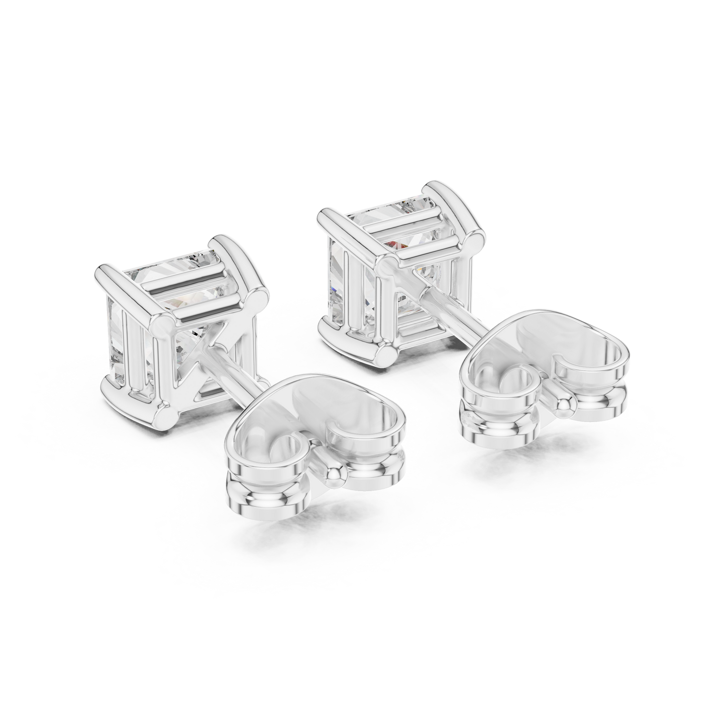 Royal Square Princess Cut Moissanite Stud Earrings in 925 Sterling Silver