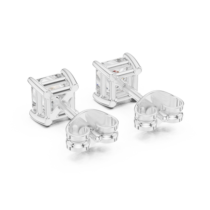 Royal Square Princess Cut Moissanite Stud Earrings in 925 Sterling Silver