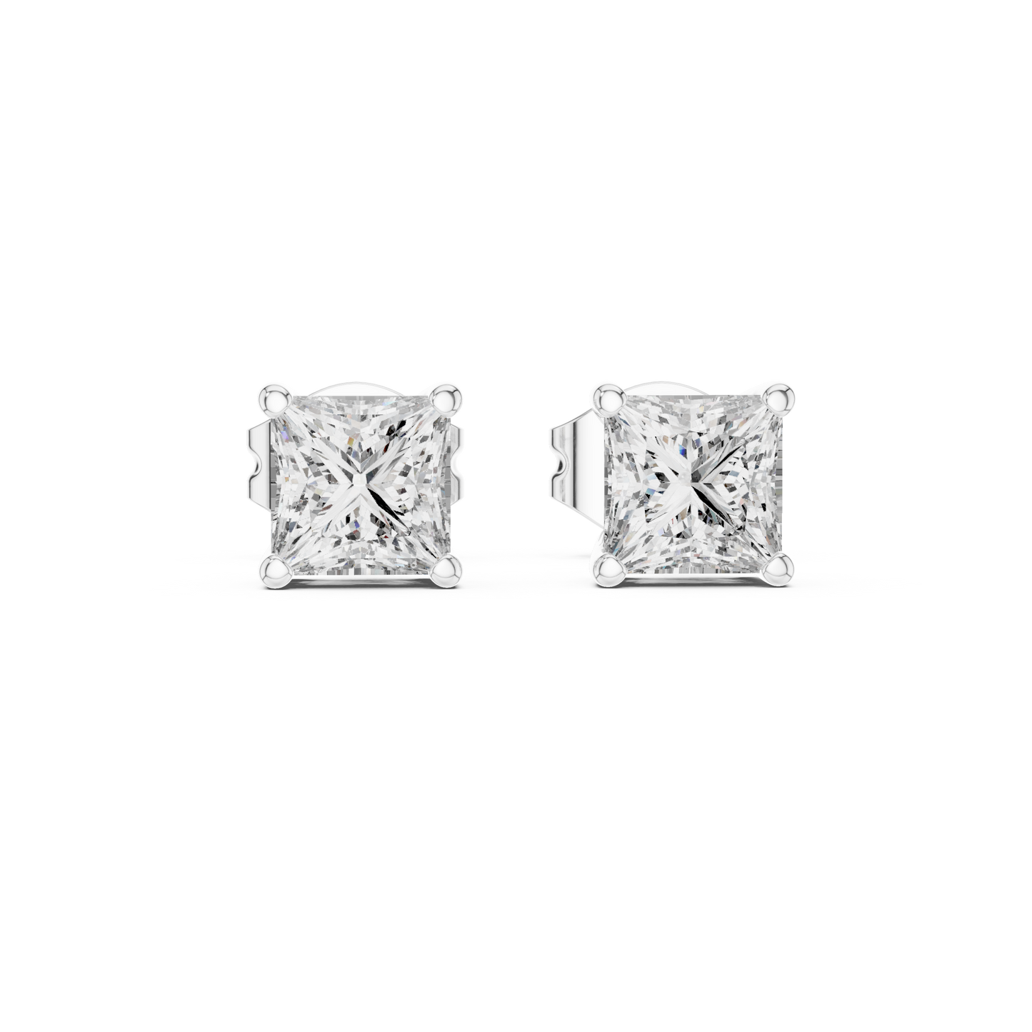 Royal Square Princess Cut Moissanite Stud Earrings in 925 Sterling Silver