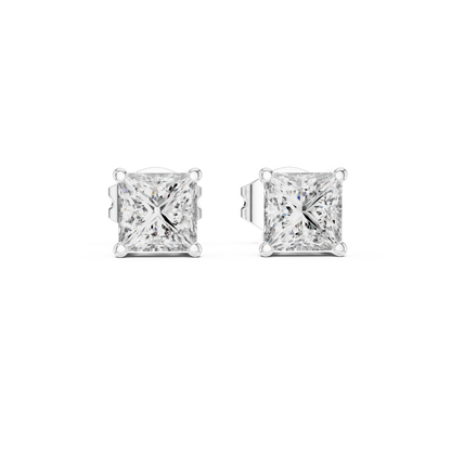 Royal Square Princess Cut Moissanite Stud Earrings in 925 Sterling Silver