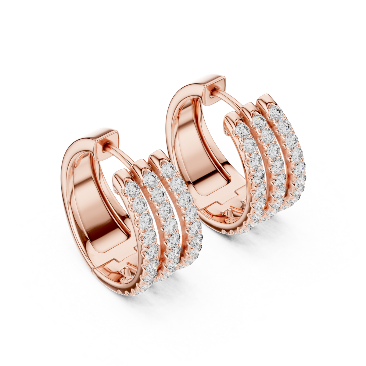 Calivelle Round Diamond Triple Row Hoops