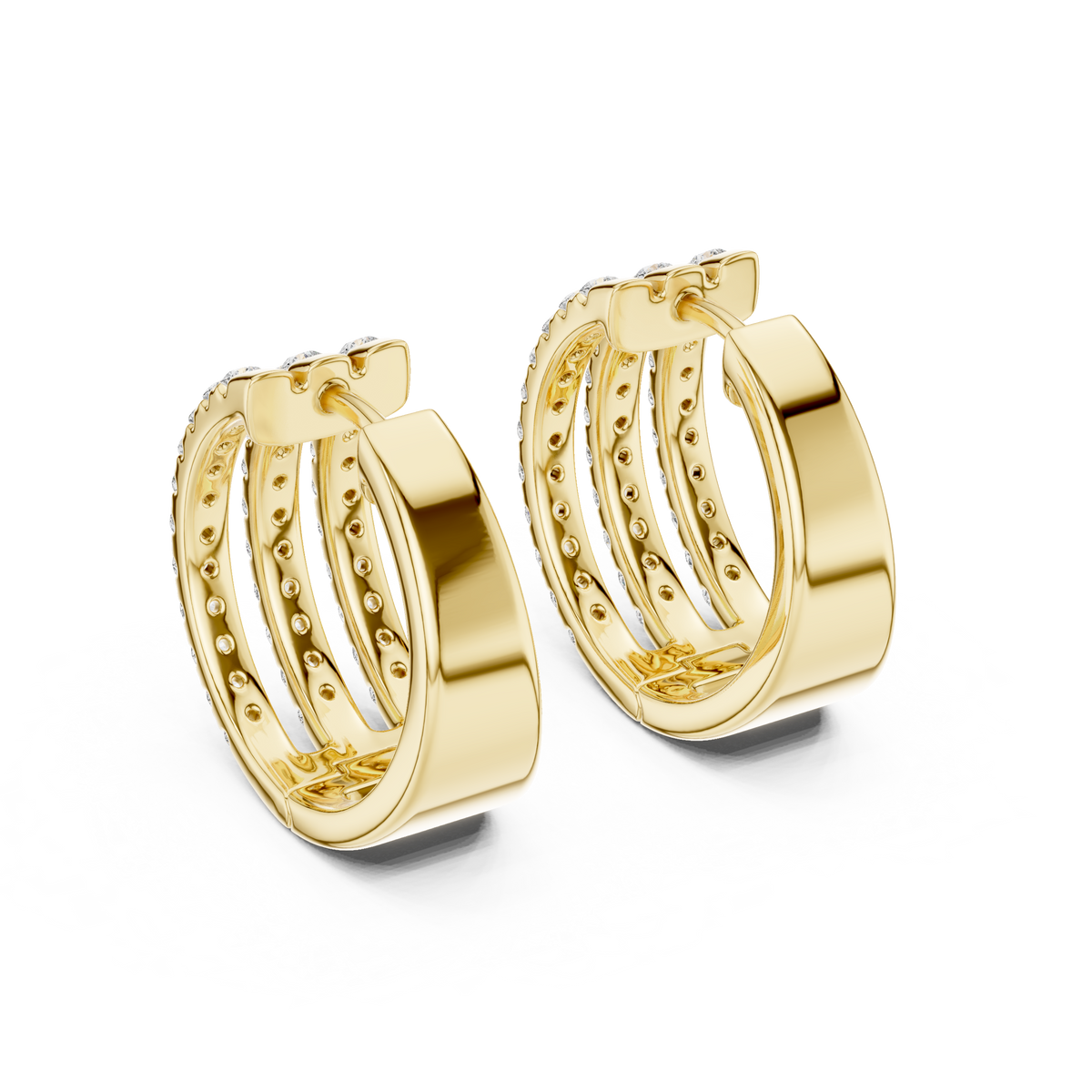 Calivelle Round Diamond Triple Row Hoops