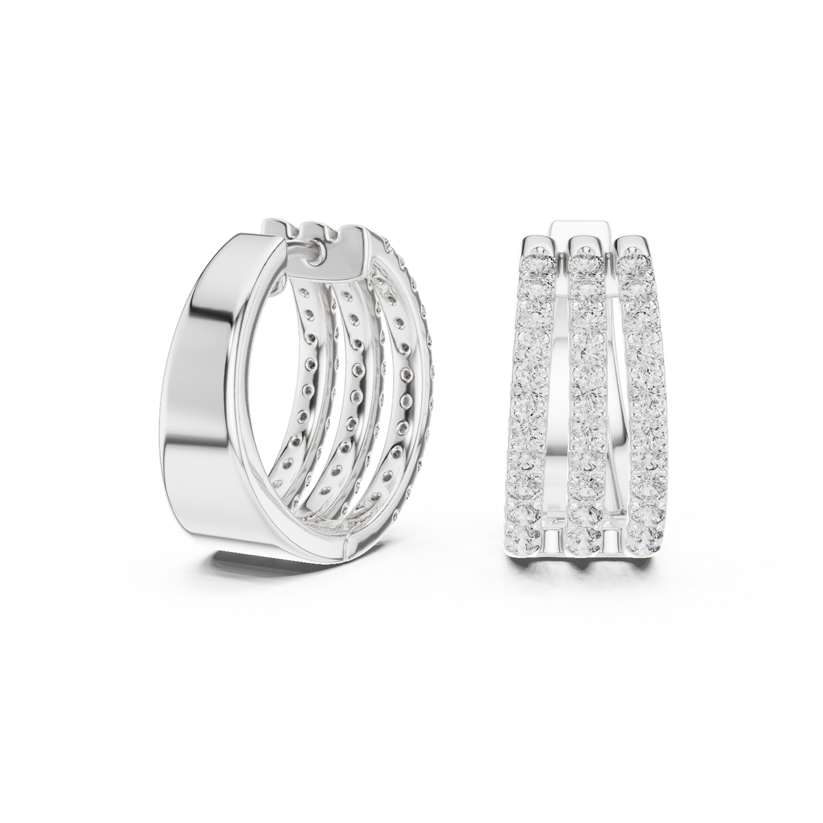 Calivelle Round Diamond Triple Row Hoops