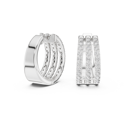 Calivelle Round Diamond Triple Row Hoops