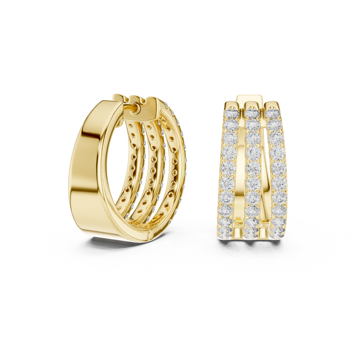 Calivelle Round Diamond Triple Row Hoops