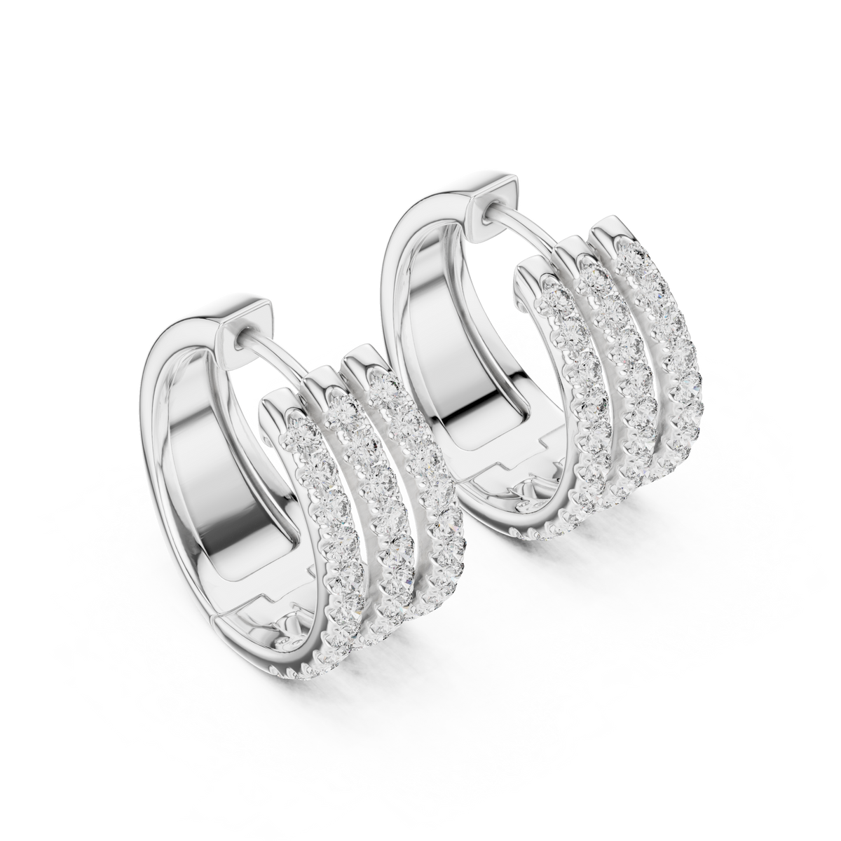 Calivelle Round Diamond Triple Row Hoops