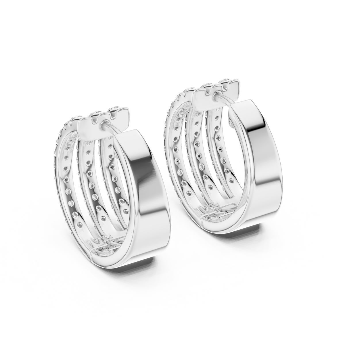 Calivelle Round Diamond Triple Row Hoops