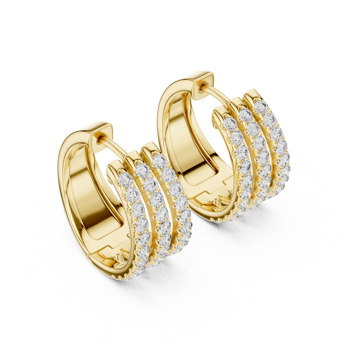 Calivelle Round Diamond Triple Row Hoops