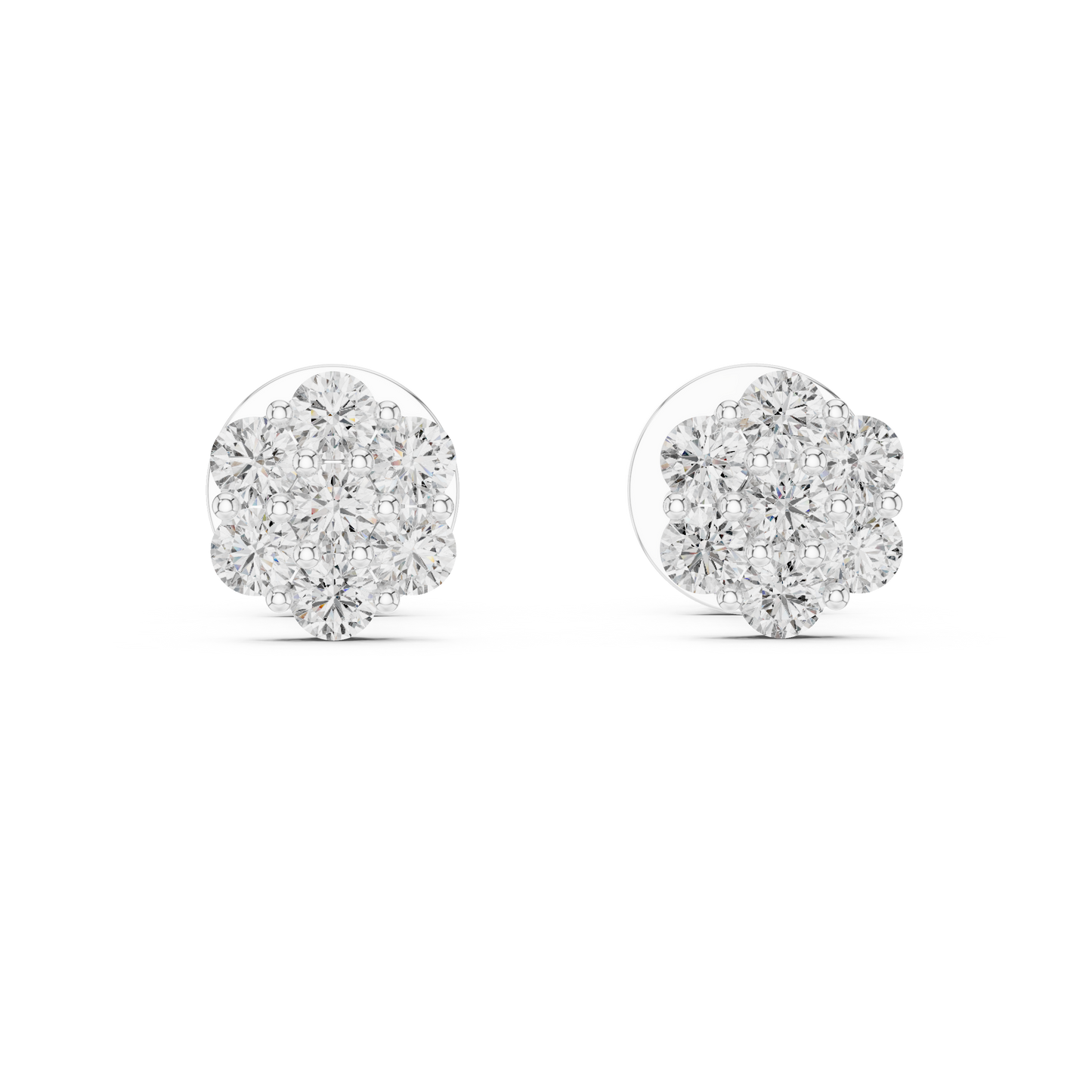 Floral Spark Round Moissanite Cluster Stud Earrings in 925 Sterling Silver