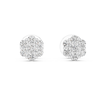 Floral Spark Round Moissanite Cluster Stud Earrings in 925 Sterling Silver