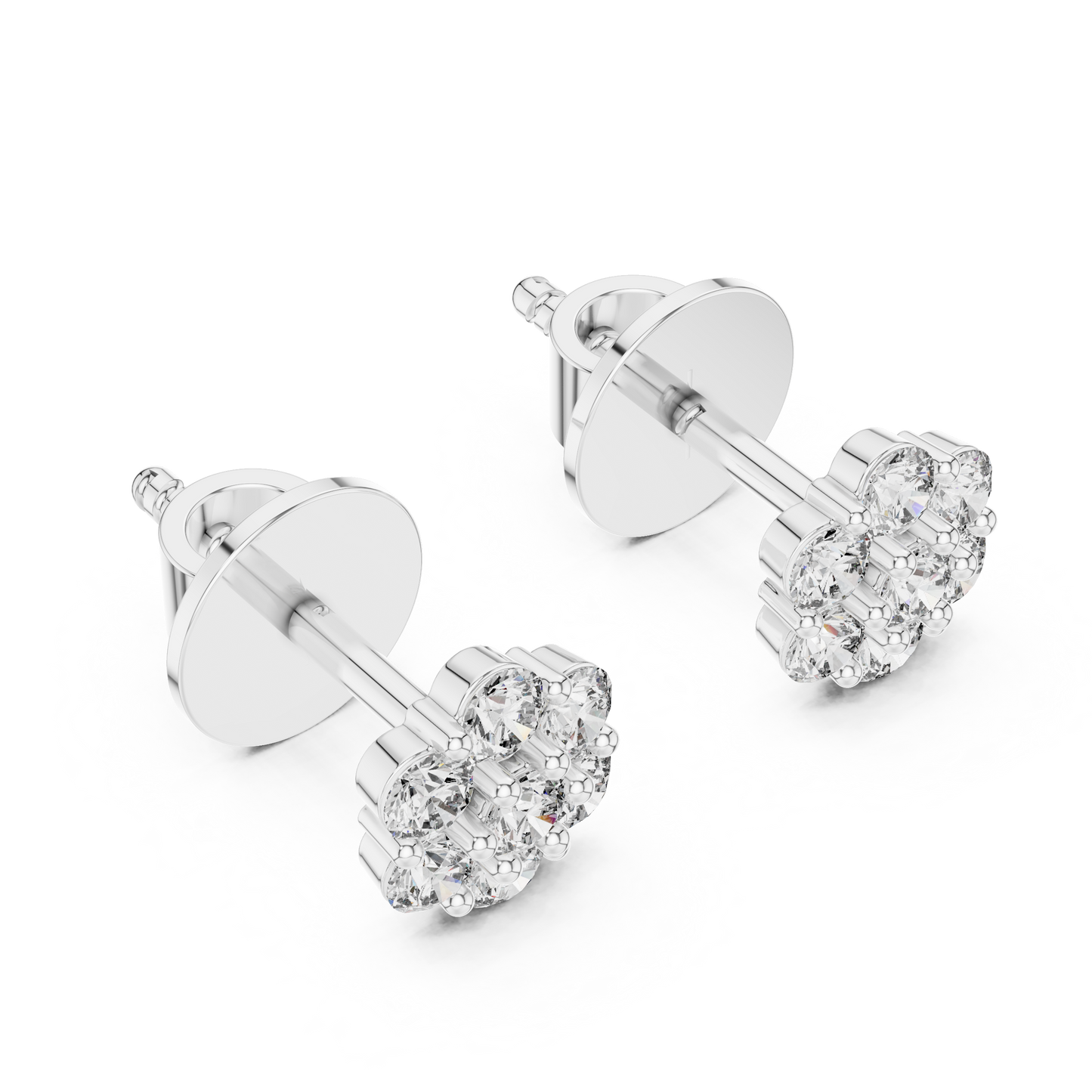 Floral Spark Round Moissanite Cluster Stud Earrings in 925 Sterling Silver